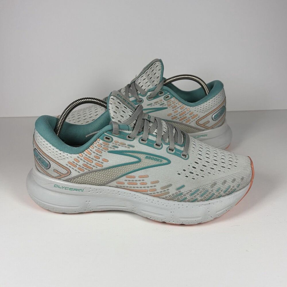 Brooks Glycerin 20 Women Size 8 Running Shoes Sneaker Oyster/Latigo Bay/Coral
